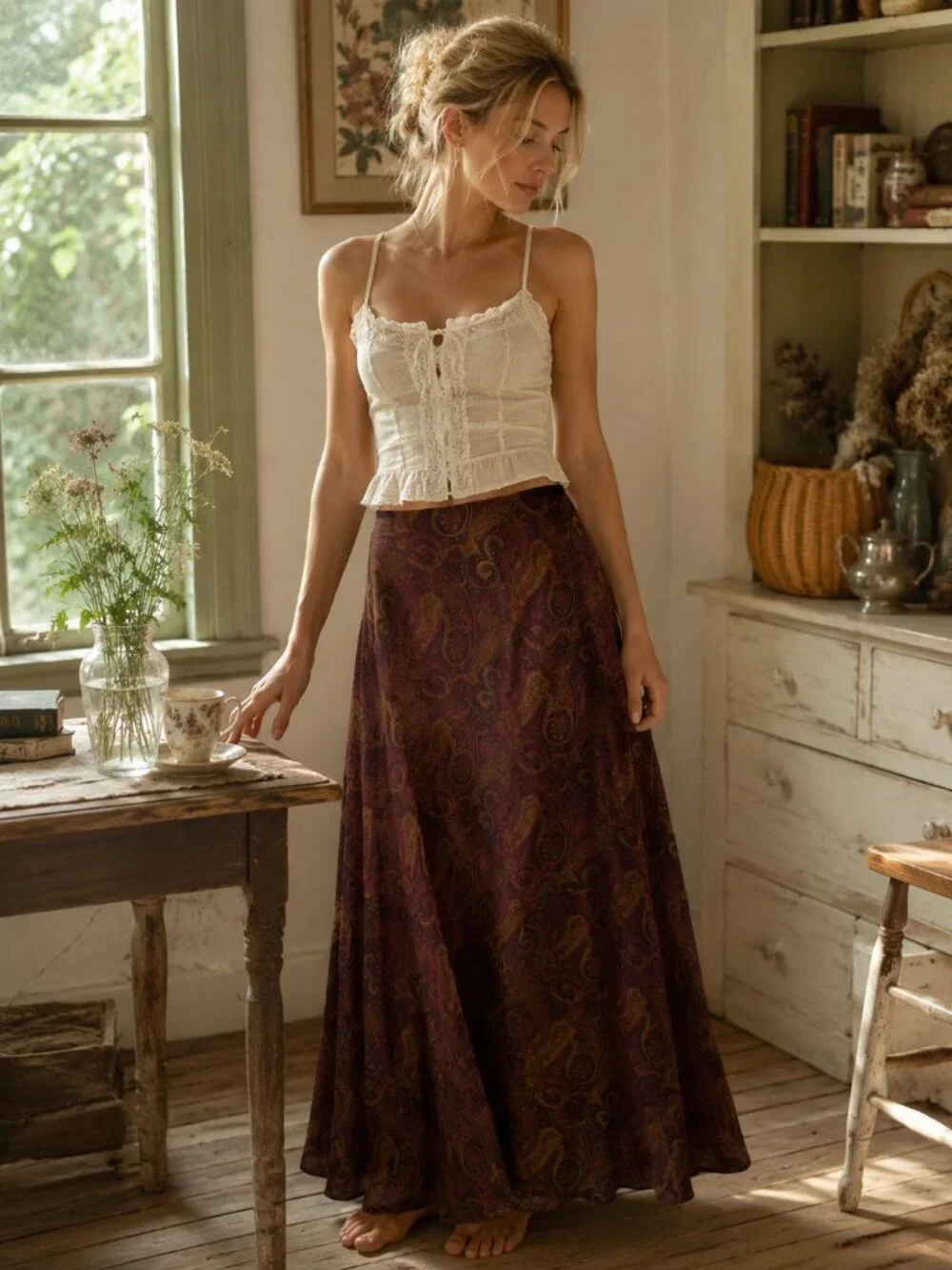 Ralph Lauren Paisley Brown Maxi Skirt Classic Cottagcore Preppy Academia 8